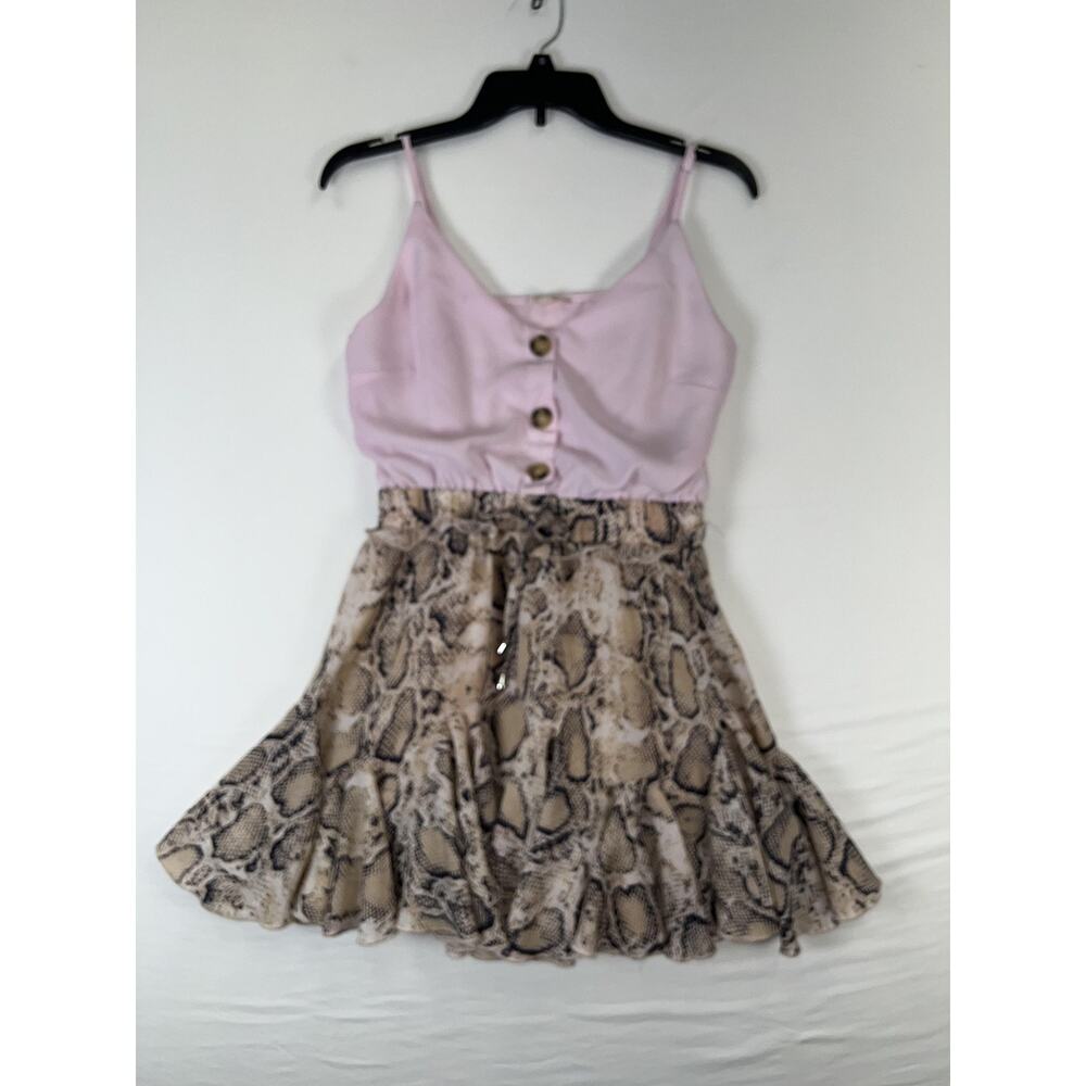 Mainstrip Dress Womens Medium Pink Snake Print Spaghetti Strap Mini Button Front